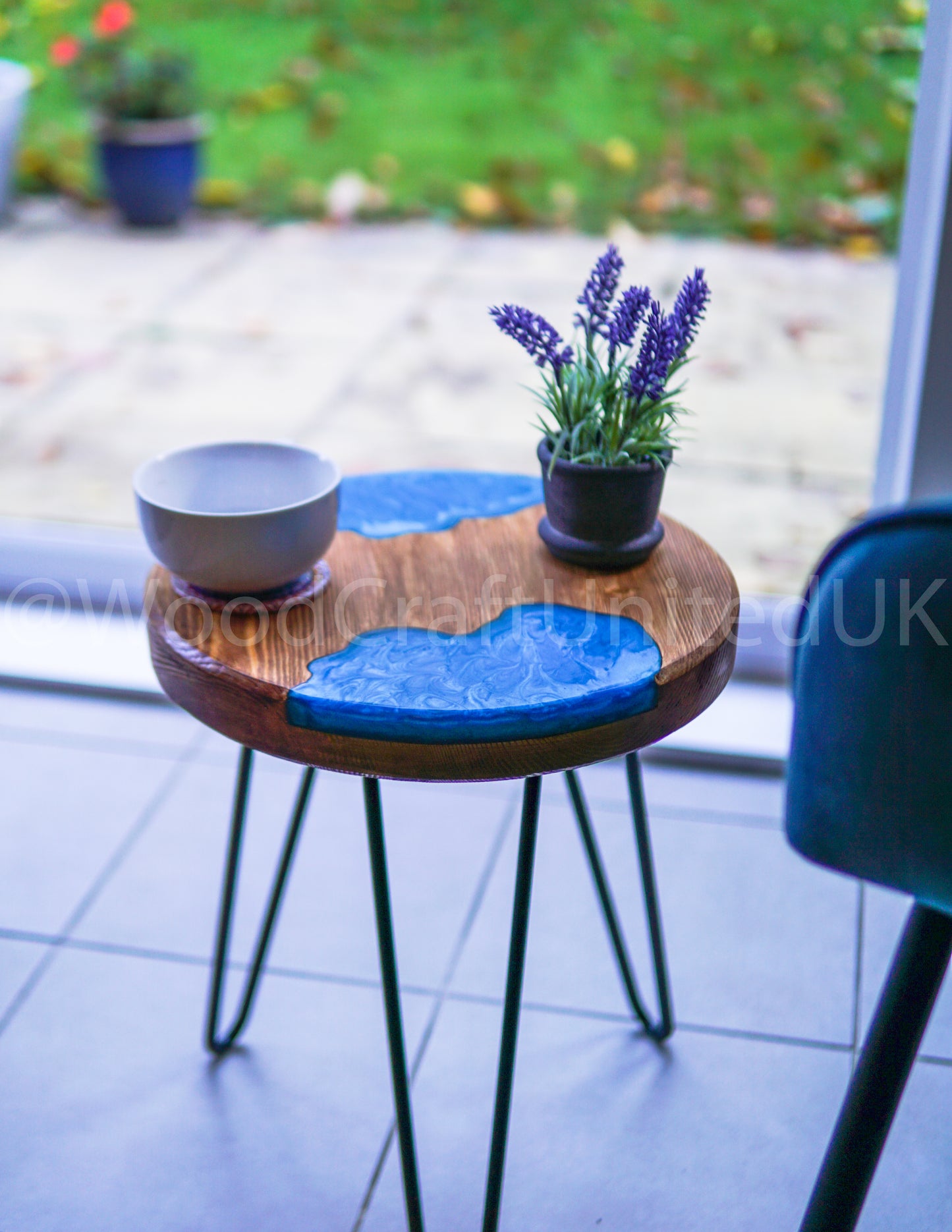 Artistic Round Epoxy Resin and Wood Side Table