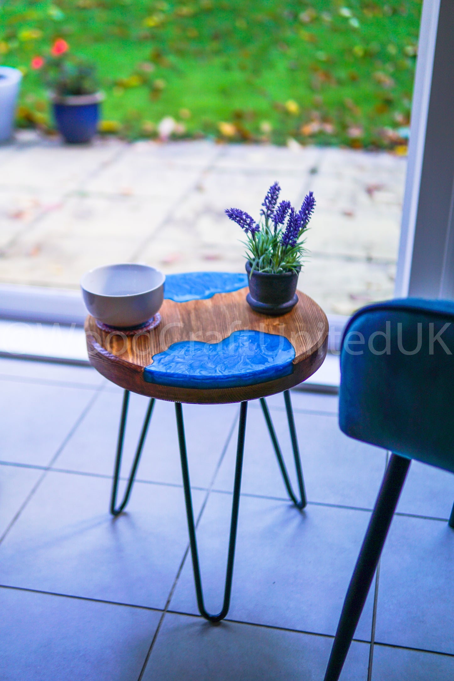 Artistic Round Epoxy Resin and Wood Side Table