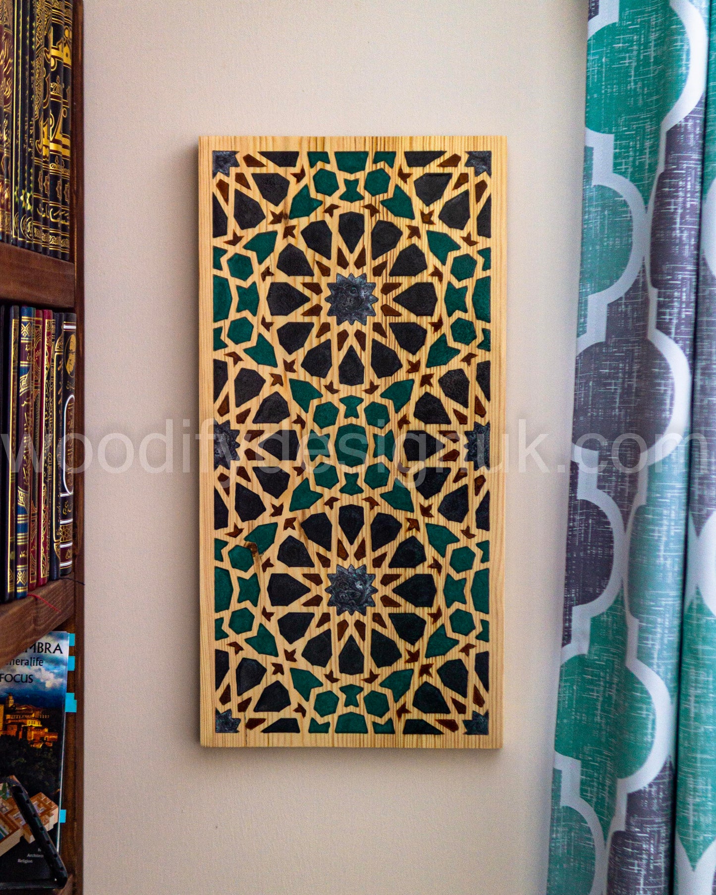 Moroccan Geometric Wall Art – Handmade Epoxy Inlay Panel - Resin Inlay Wood Art.