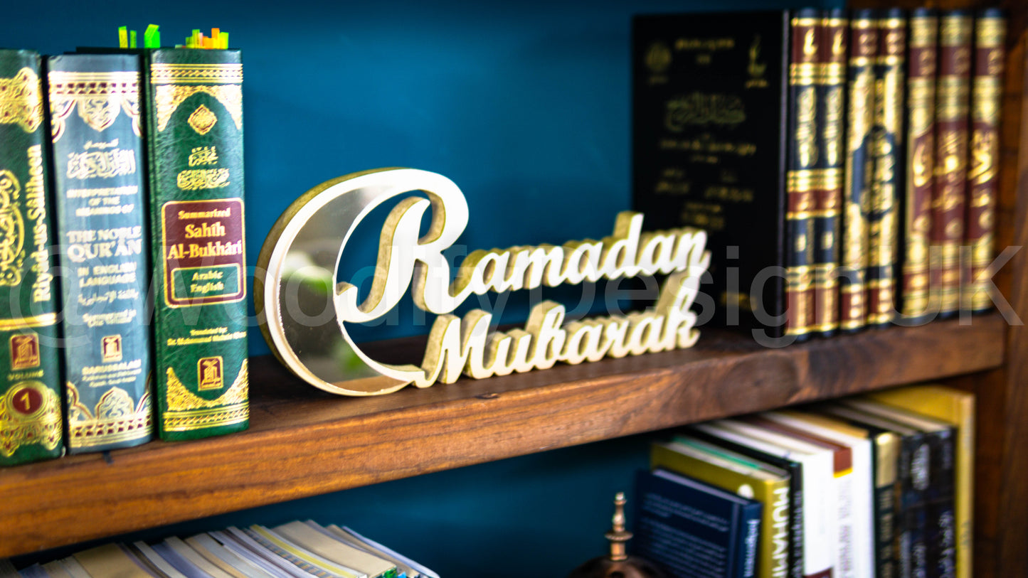 Elegant Ramadan Mubarak Wooden Crescent Decoration