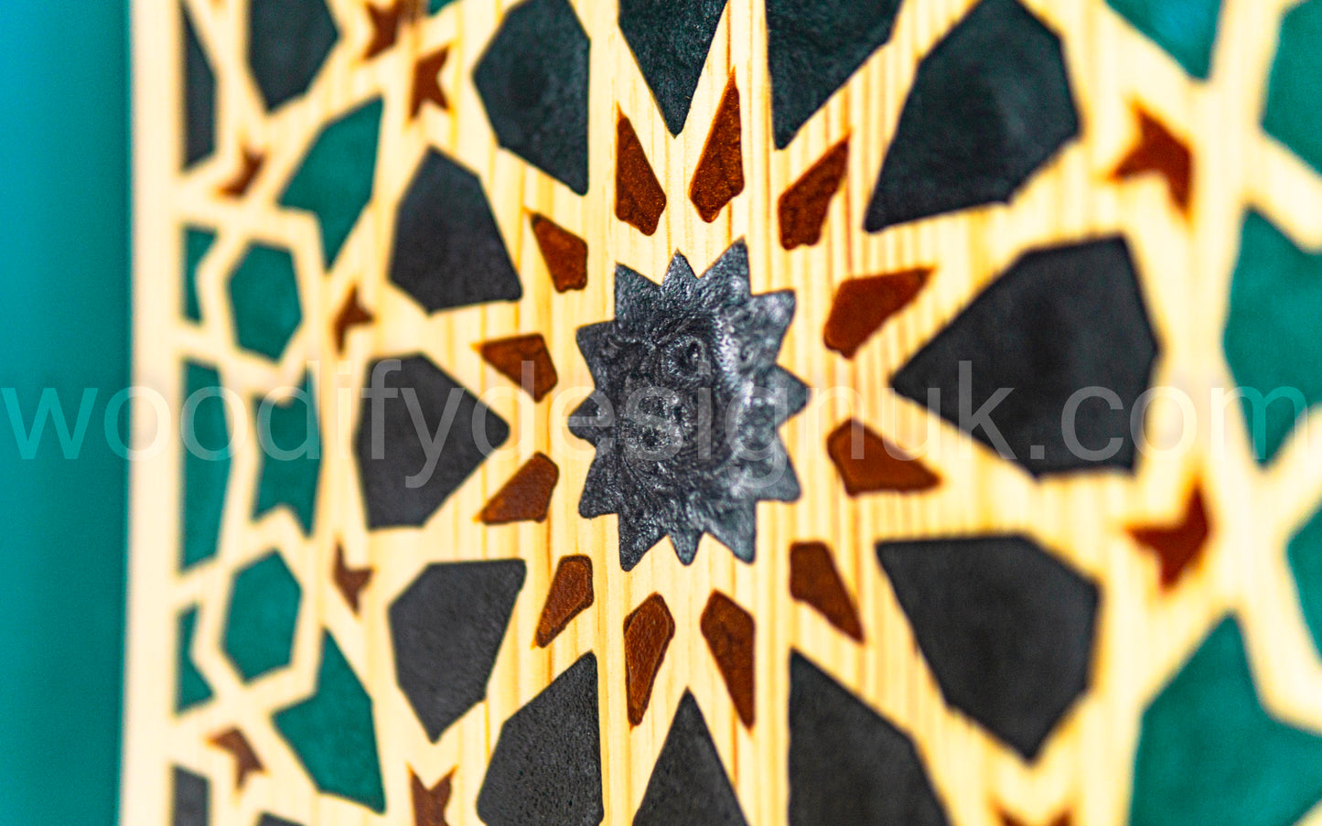 Moroccan Geometric Wall Art – Handmade Epoxy Inlay Panel - Resin Inlay Wood Art.