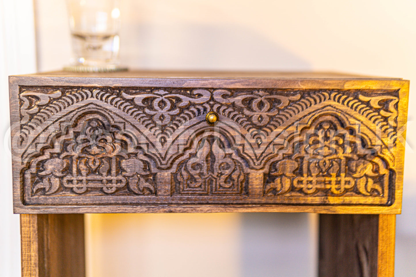 Alhambra-Inspired Carved Bedside Table.