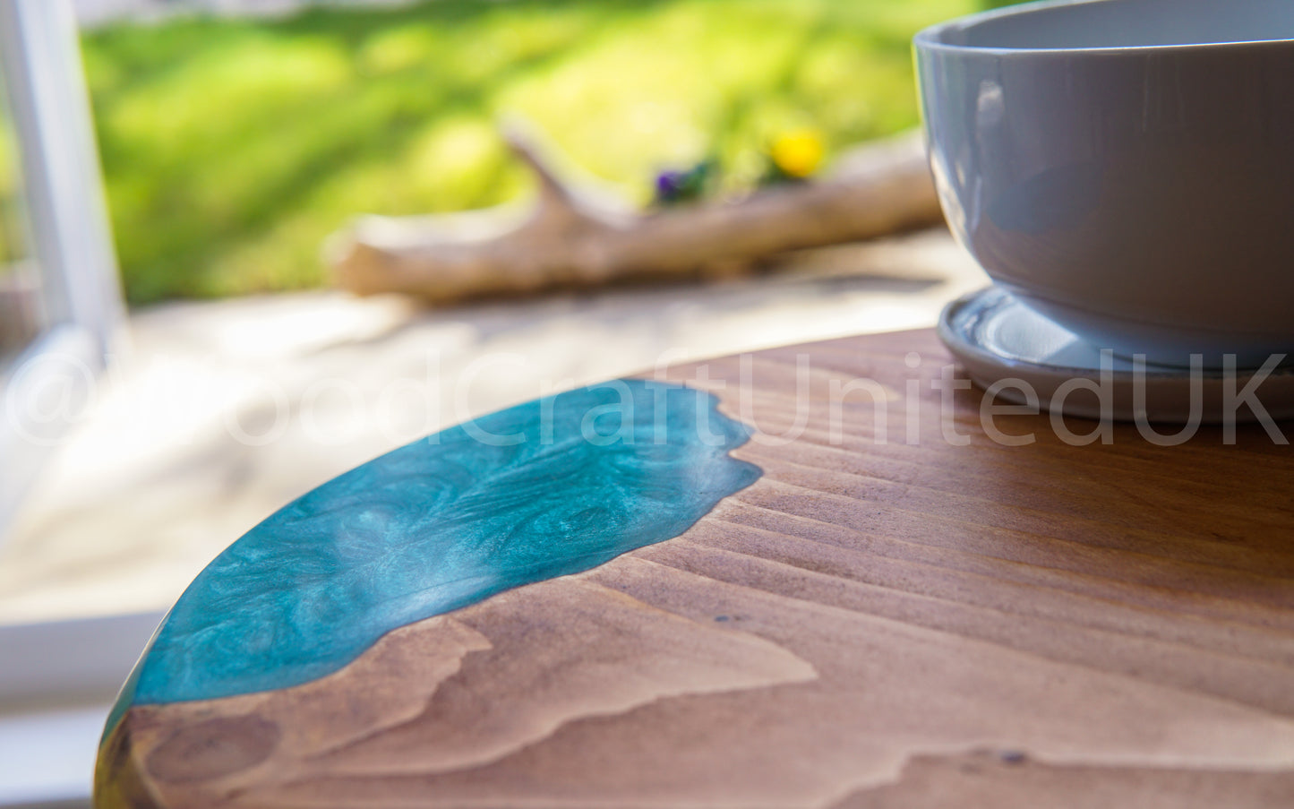 Artistic Round Epoxy Resin and Wood Side Table