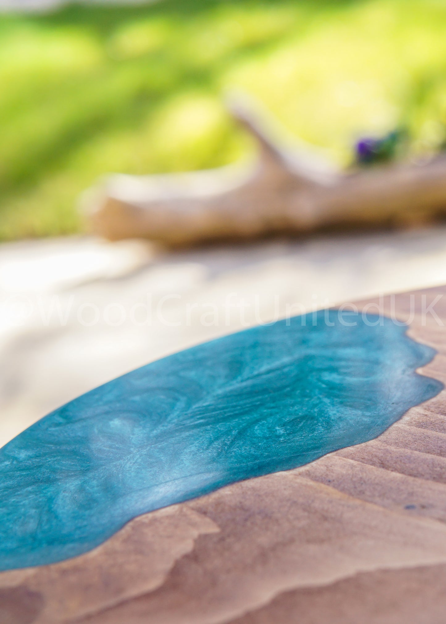 Artistic Round Epoxy Resin and Wood Side Table