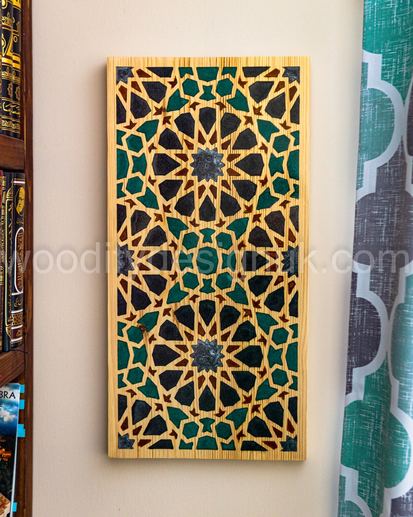 Moroccan Geometric Wall Art – Handmade Epoxy Inlay Panel - Resin Inlay Wood Art.