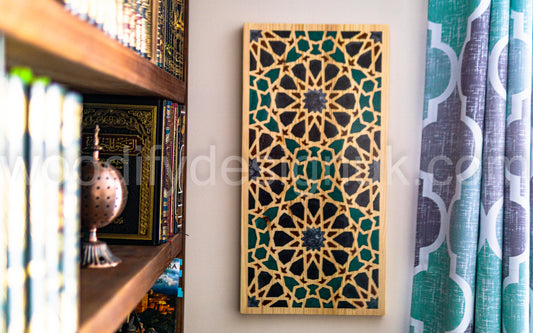 Moroccan Geometric Wall Art – Handmade Epoxy Inlay Panel - Resin Inlay Wood Art.