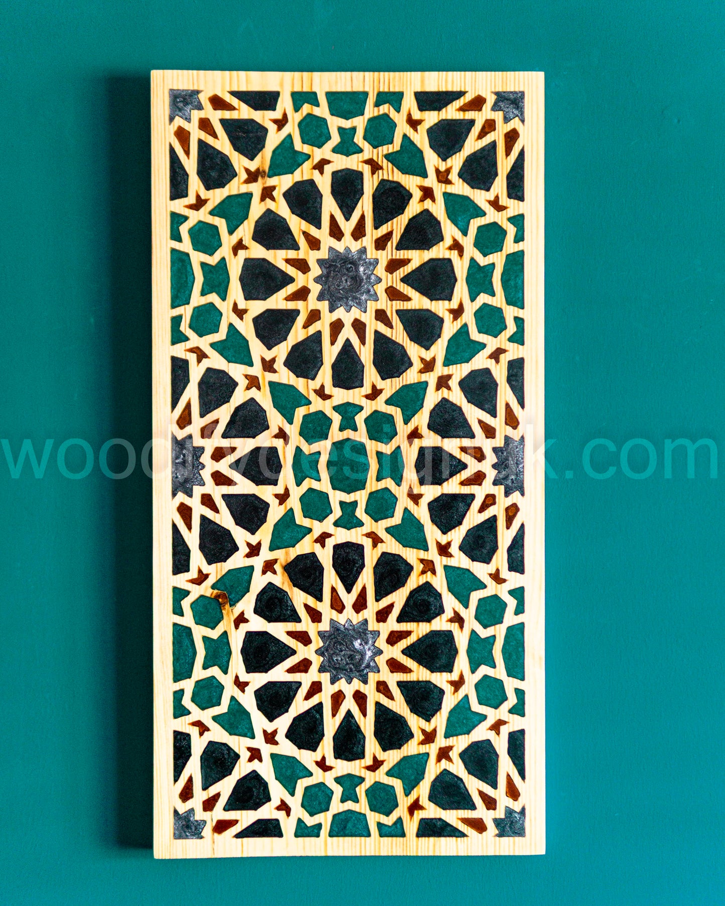 Moroccan Geometric Wall Art – Handmade Epoxy Inlay Panel - Resin Inlay Wood Art.