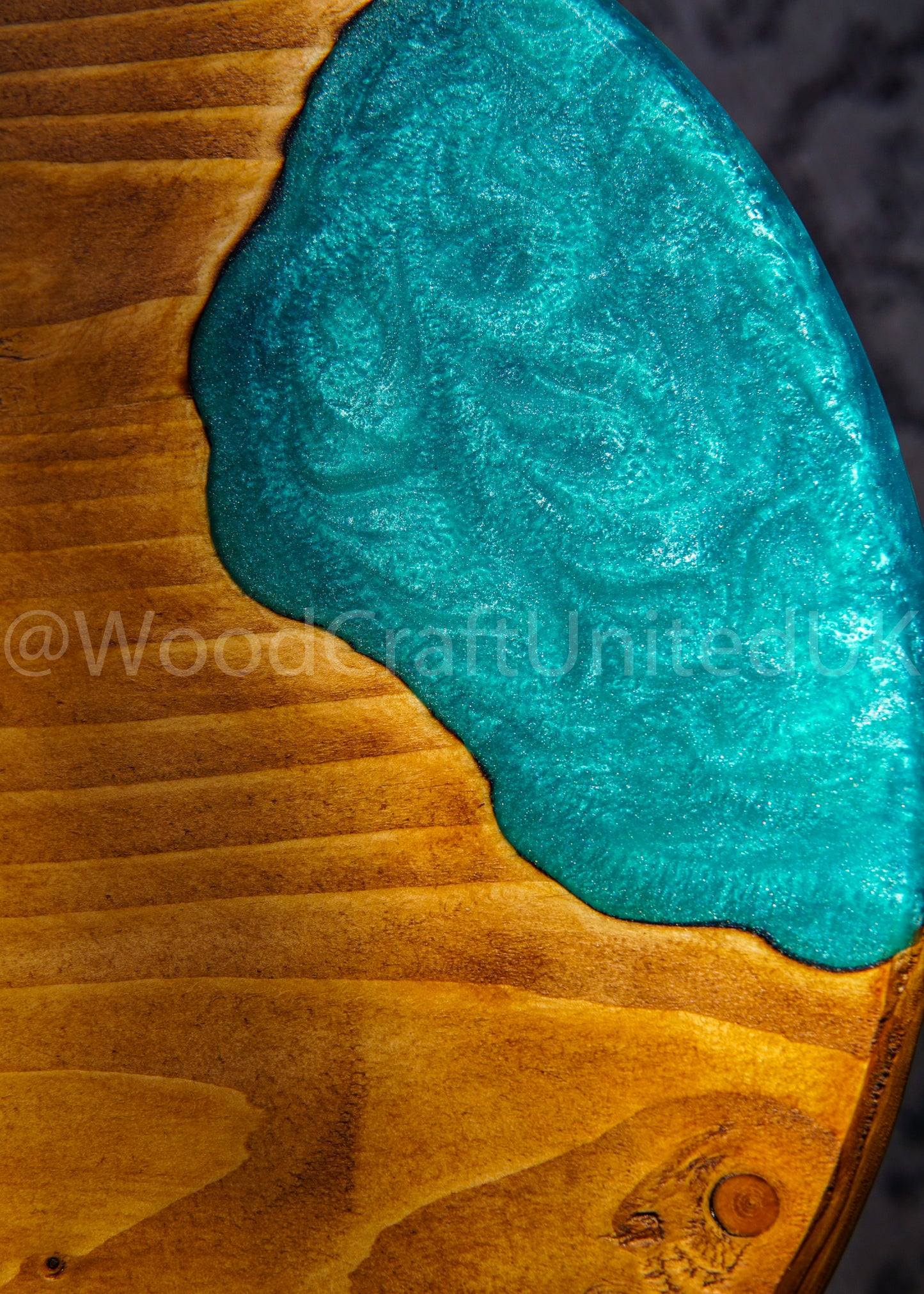 Artistic Round Epoxy Resin and Wood Side Table