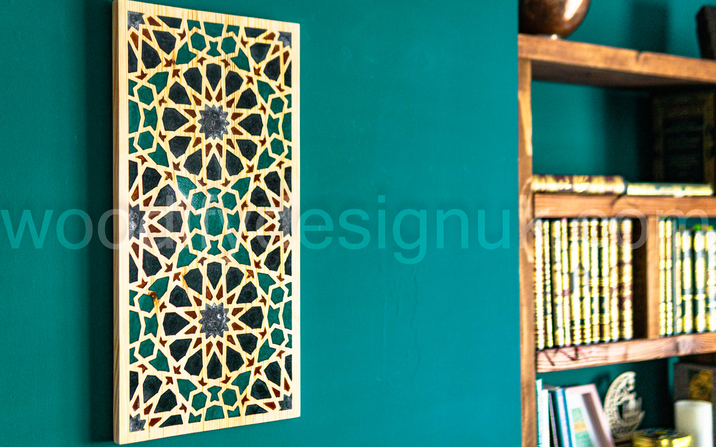 Moroccan Geometric Wall Art – Handmade Epoxy Inlay Panel - Resin Inlay Wood Art.
