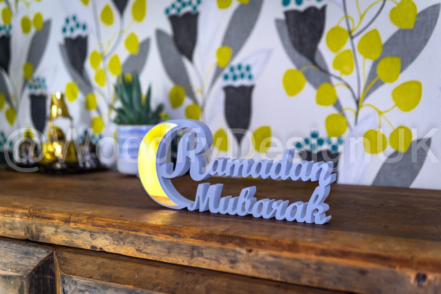 Elegant Ramadan Mubarak Wooden Crescent Decoration