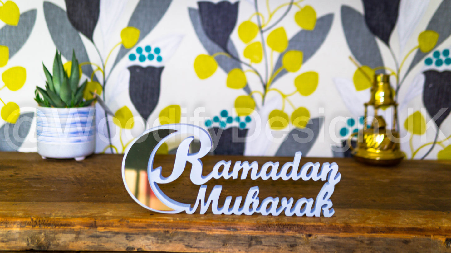 Elegant Ramadan Mubarak Wooden Crescent Decoration