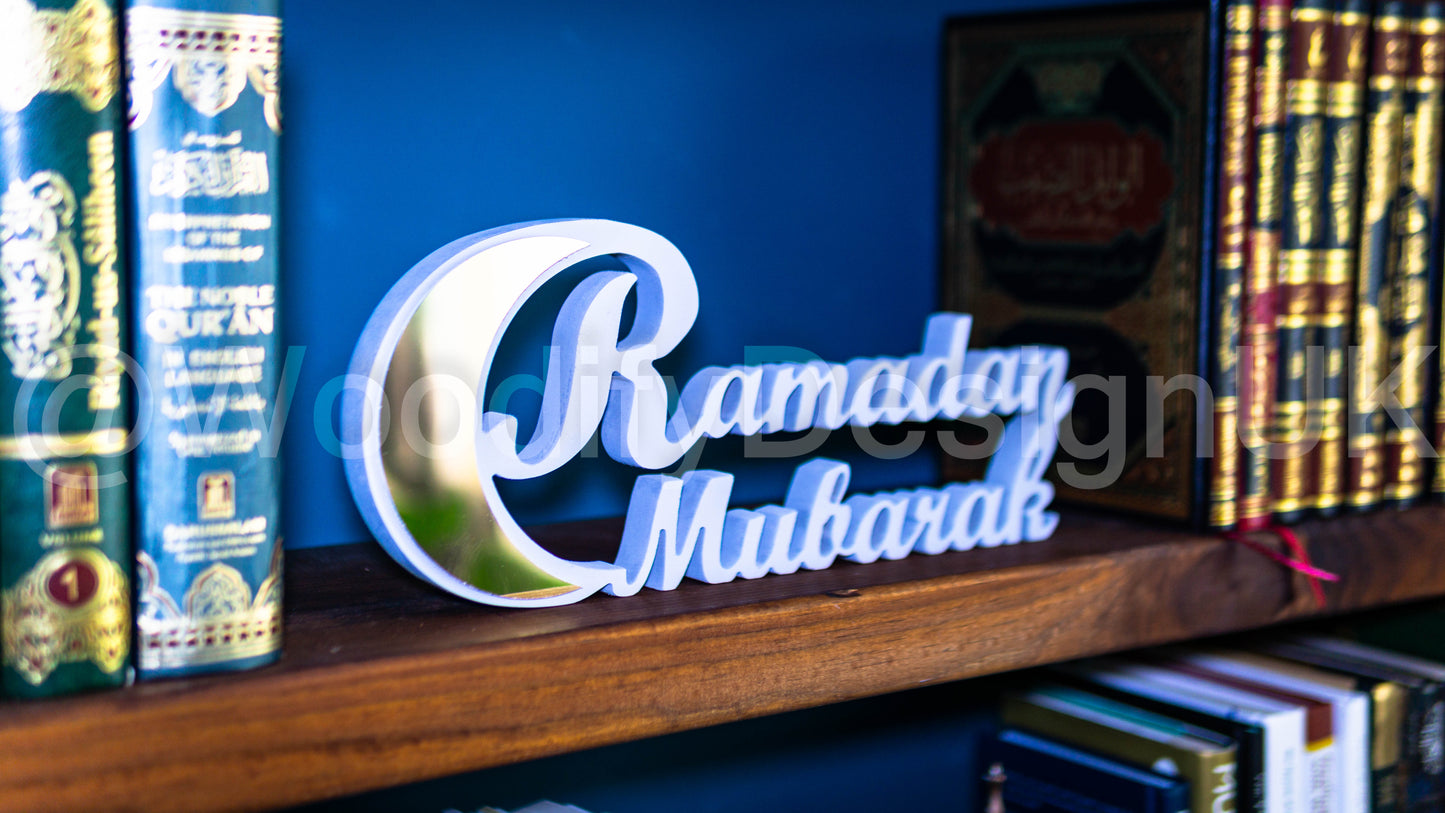 Elegant Ramadan Mubarak Wooden Crescent Decoration