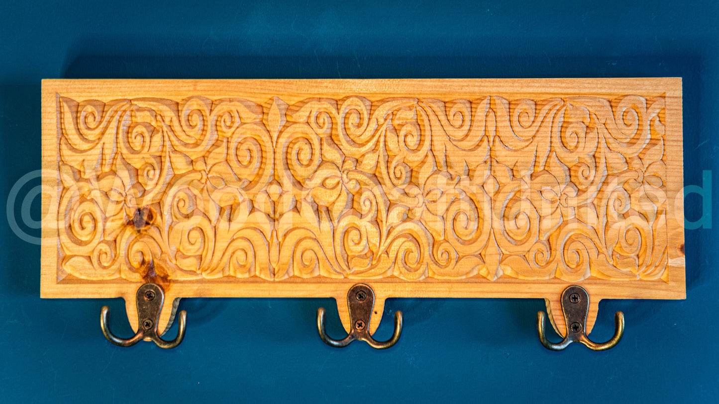 Blooming Beauty: Flower Carved Wooden Coat Hanger.